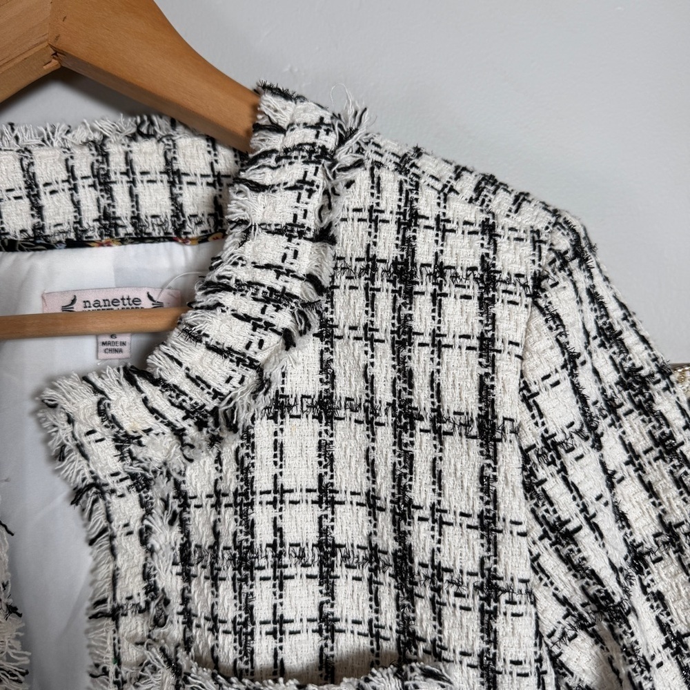 Nanette Lepore Tweed Jacket Quiet Luxury French Girl Chic Sz 6 Windowpane White - Picture 3 of 15